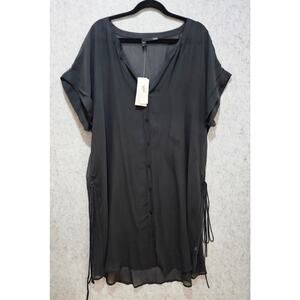 Eileen Fisher 100% Silk Shirt  Georgette Sheer Long Graphite Button, New, Sz XL